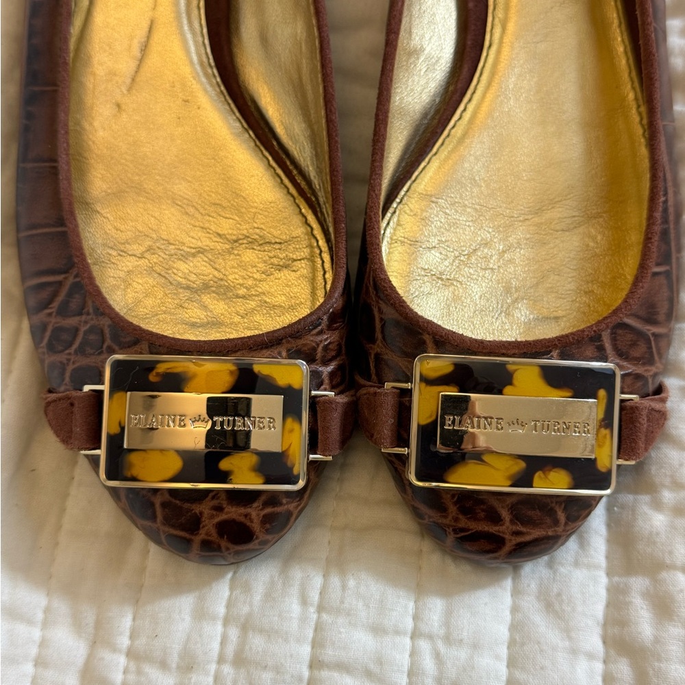 Elaine Turner Aligator look Flat Ballet Shoes w/ Leopard Buckle Sz 7.5 - Picture 3 of 8